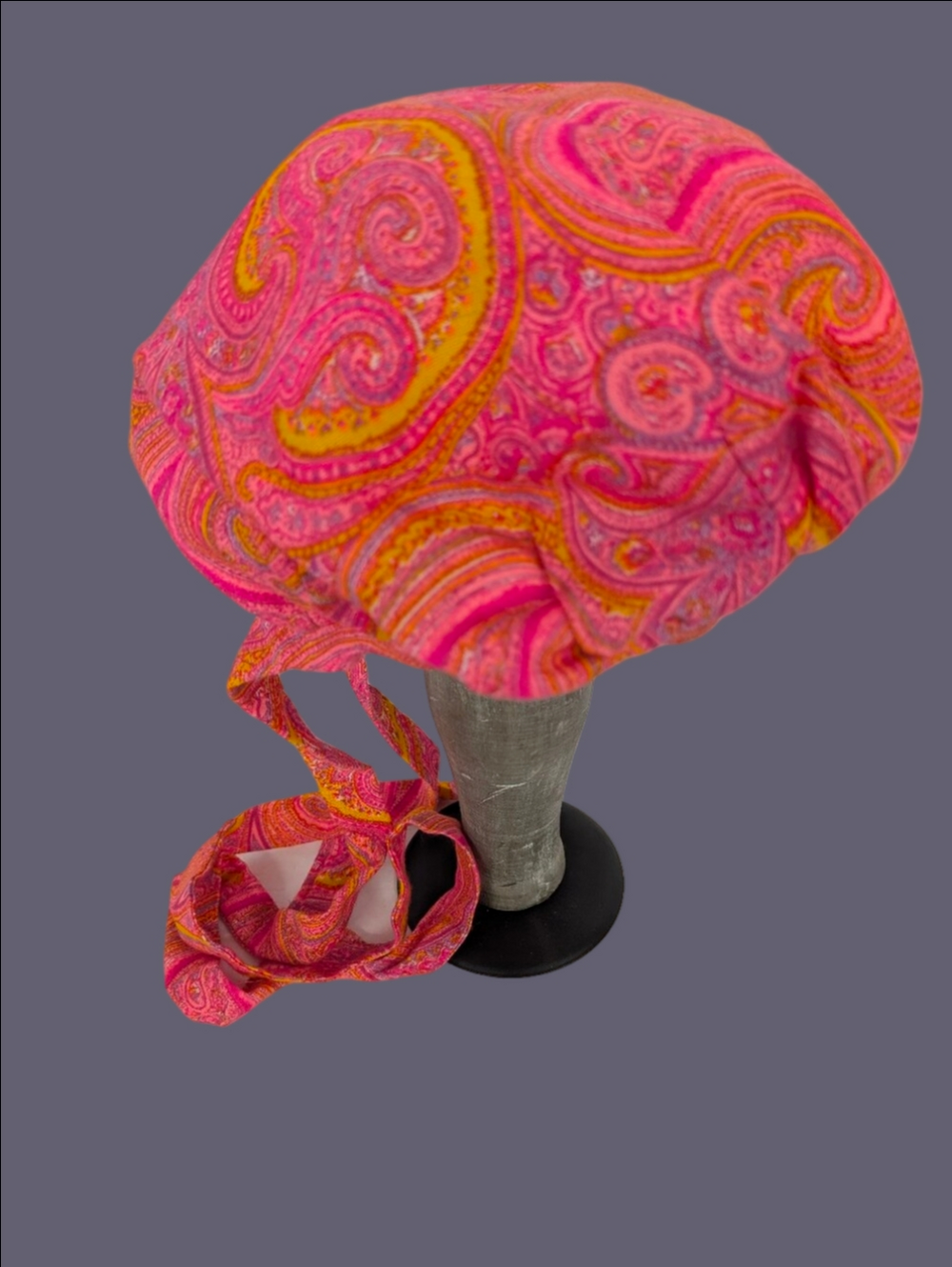 Vintage Turban From 1960 Pink Paisley Tie-Back Headscarf